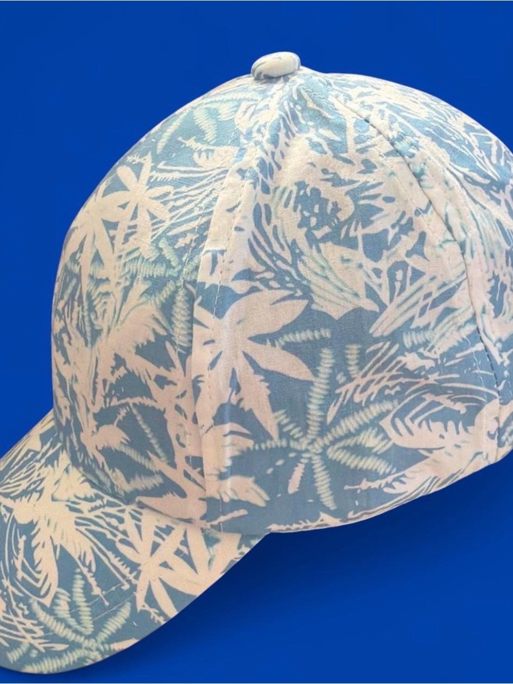 Botanical Light Blue & White Tropical Palm Tree Baseball Hat cap - Picture 5 of 6